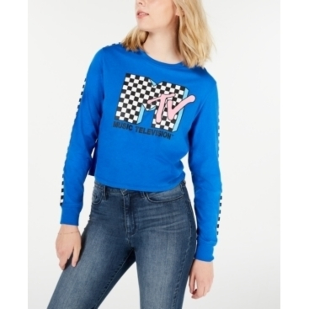 Love Tribe Blue Cropped Long Sleeve Top, Size M